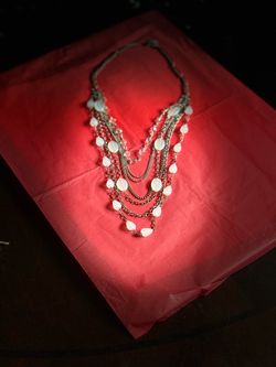 Vintage Multi Strand Cascading Layered Chain Necklace White Opalescent Teardrop Beads
