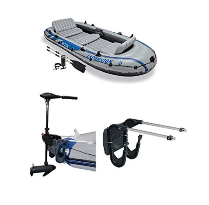 Excursion 5 Intex Boat With Battery And Trolly Motor And Paddels