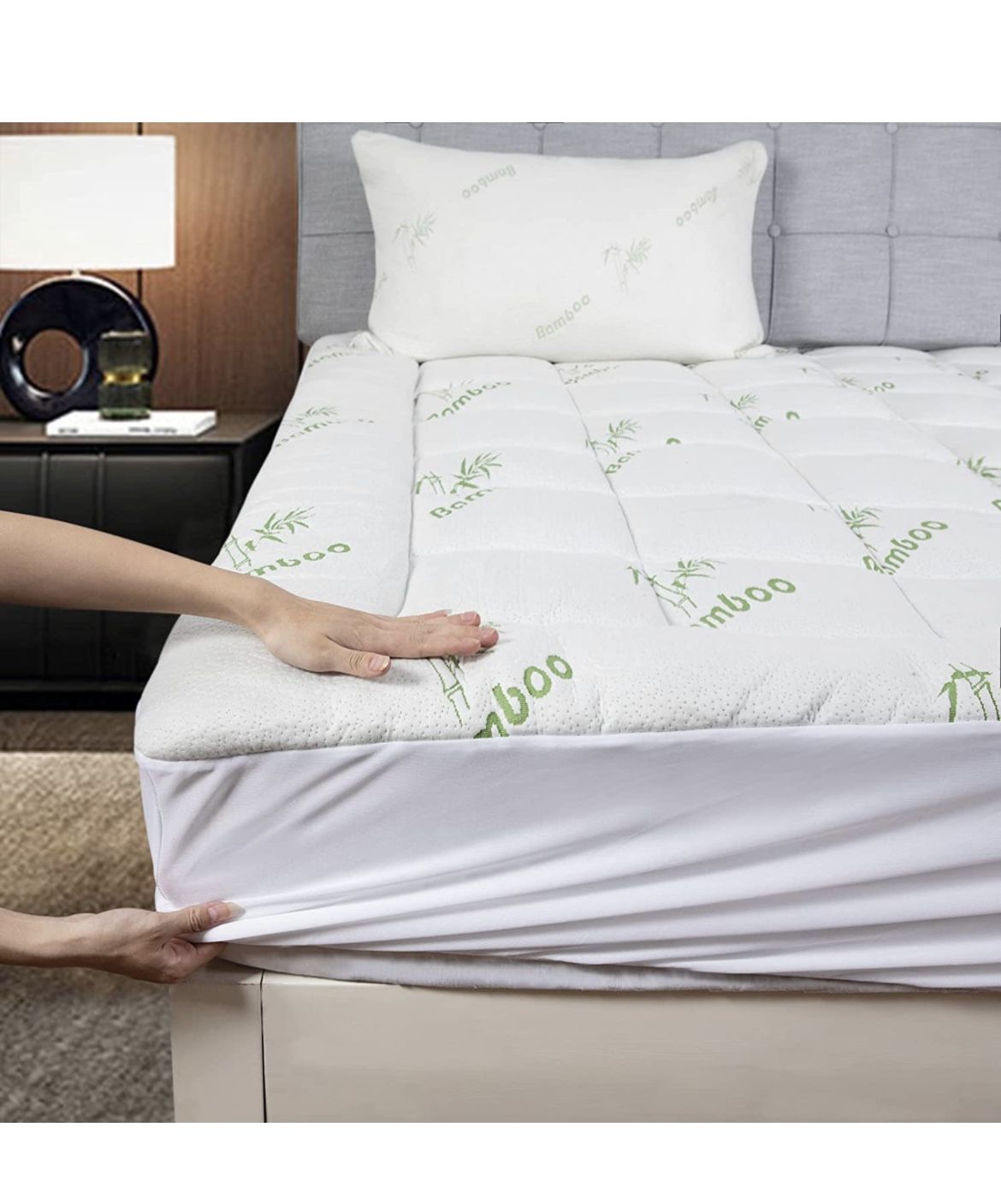 Bamboo Mattress Topper King Size Quilted Pillow Pad Cooling Cover Fitted Mattress Protector 8-21" Deep Pocket