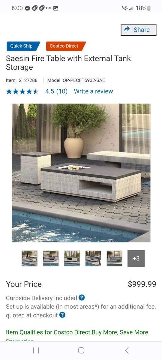 Saesin Fire Table with External Tank Storage $700