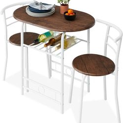 3-Piece Wooden Round Table & Chair Set