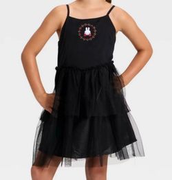 New Miffy Girls Black Tutu Dress Sleeveless Size L 10/12 Embroidered Bunny