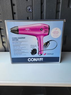 Conair Hair Dryer with Retractable Cord, 1875W Cord-Keeper Blow Dryer, Pink 