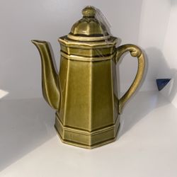 Vintage Olive Green Tea Pot Ceramic Stone