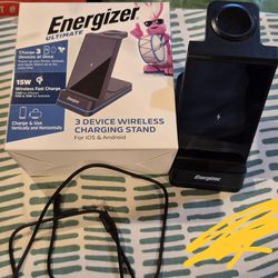 Energizer 3-in-1 15W Qi Certified Wireless Fast 15W Charger Charging Station Stand w RGB Light iPhone AirPods Watch Apple Google Samsung Android Pixel