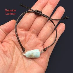 Larimar Genuine Stone Handmade Adjustable Wax Cord Bracelet