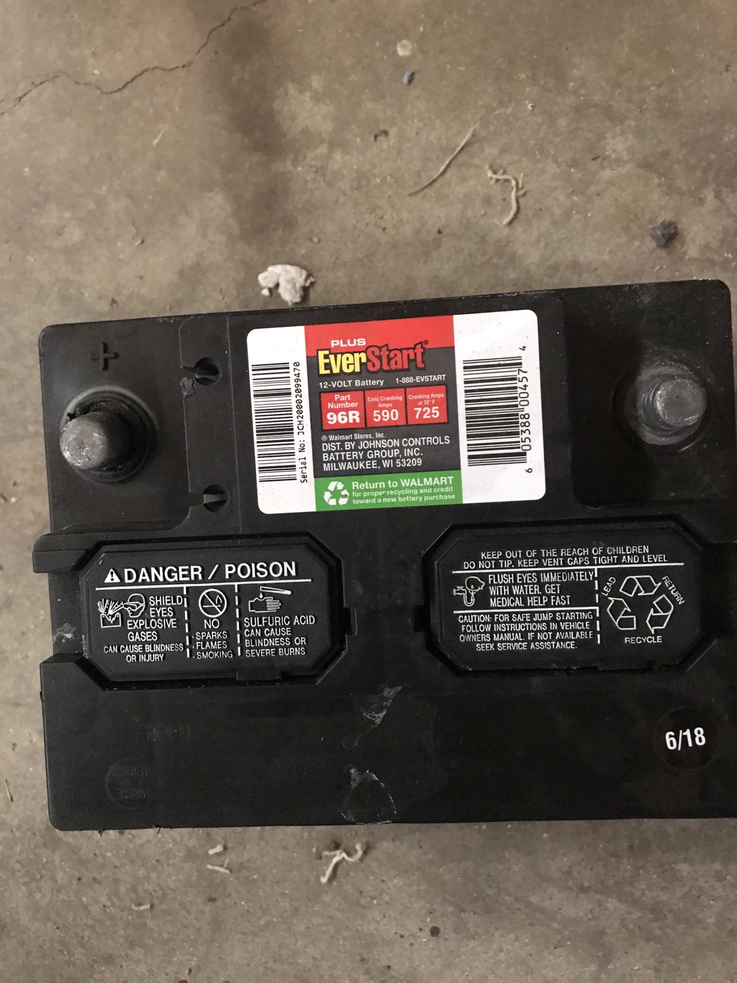 EverStart 96R (590 cold cranking amps) used car battery