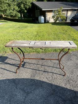Hampton Distressed Reclaimed Wood Console Entry Table With A Glass Top
