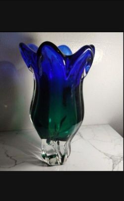 VINTAGE BLOWN ART GLASS VASE 10"×5"