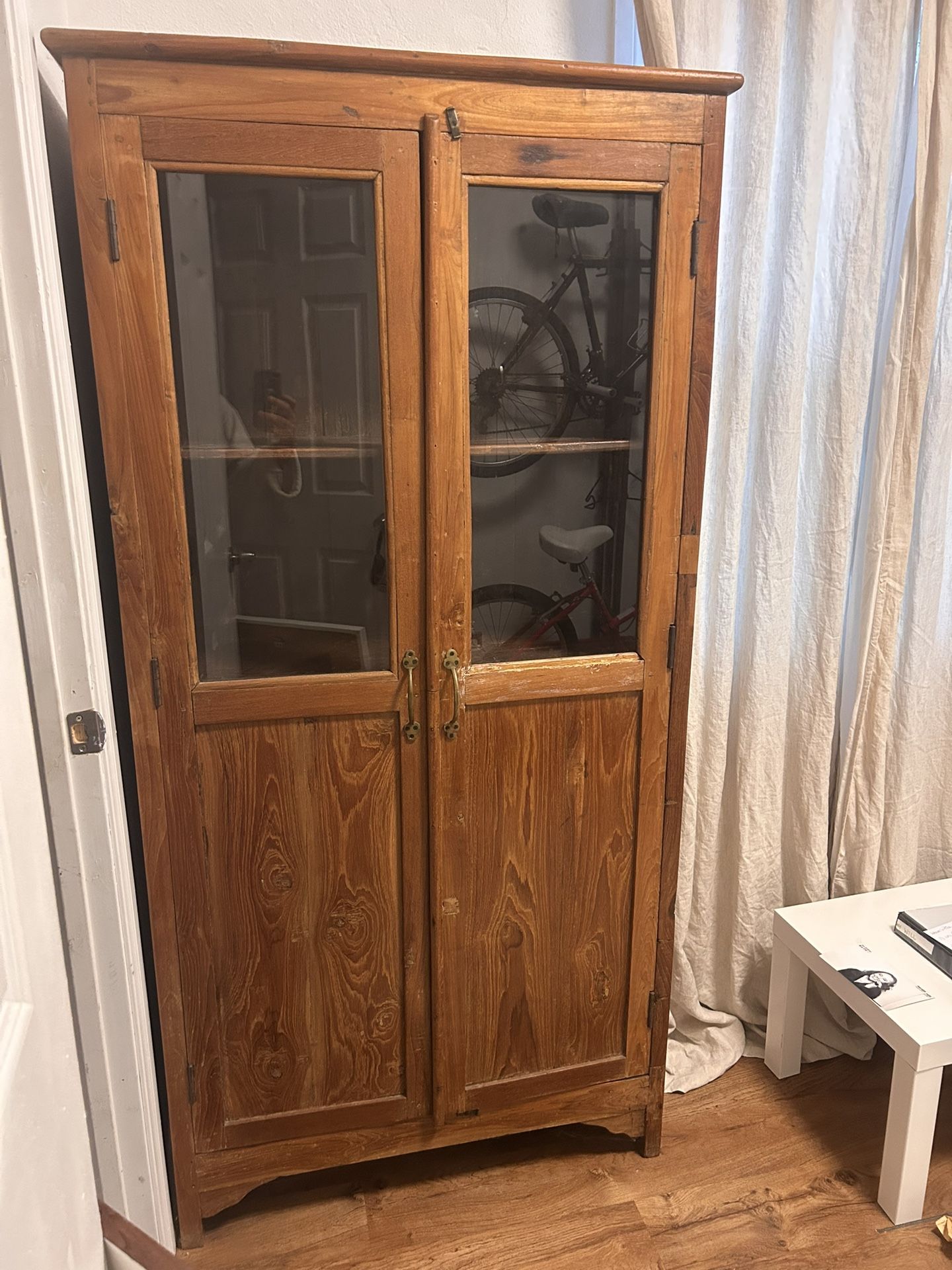 Antique Wood And Glass Cabinet With shelves