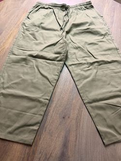 Olive Green Drawstring Wide-Leg Pants