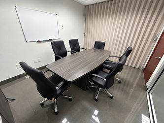Conference Table with 6 Black Office Chairs