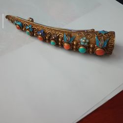 Vintage Ethnic Brooch With Coral And Turquoise