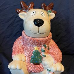 Vintage Reindeer Christmas Sweater Cookie Jar 