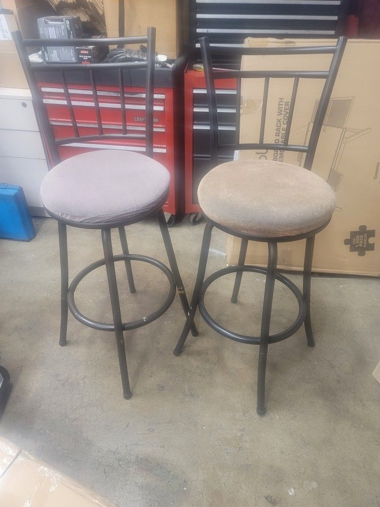 Two Brown Bar Stools 