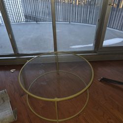 36" Round Coffee Table, 5mm Thick Tempered Glass Counter-top Round Wrought Iron Table, Glass Coffee Tables for Living Room (Gold)