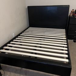 Full Platform Bed Frame Black Leather 