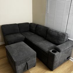 84.75" L Shape Sleeper Sectional Sofa, 2 in 1 Pull Out Sofa Bed Couch with Storage Ottoman for Living Room and Apartment