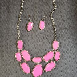 Pink And Gold Necklace And Earring Set