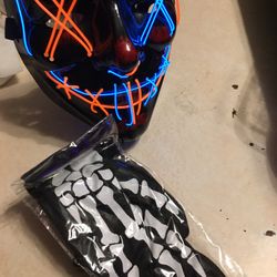 Light Up Mask With Skeleton Gloves