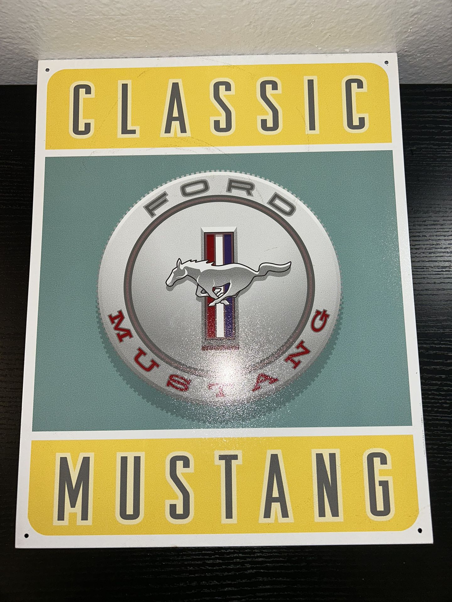 VINTAGE Classic FORD MUSTANG Metal TIN SIGN Decorations 16" X 12"