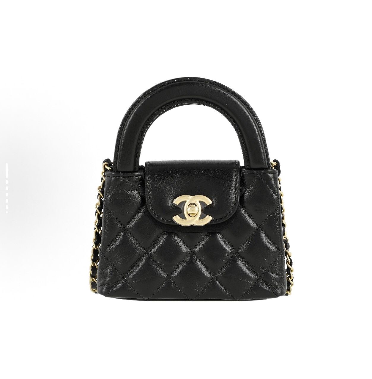 CHANEL23K/24P Kelly Gold Diamond Chain with Handle Mini Shopping Bag Lychee Pattern Cowhide Handbag Single Shoulder Handbag Super Mini(631)37