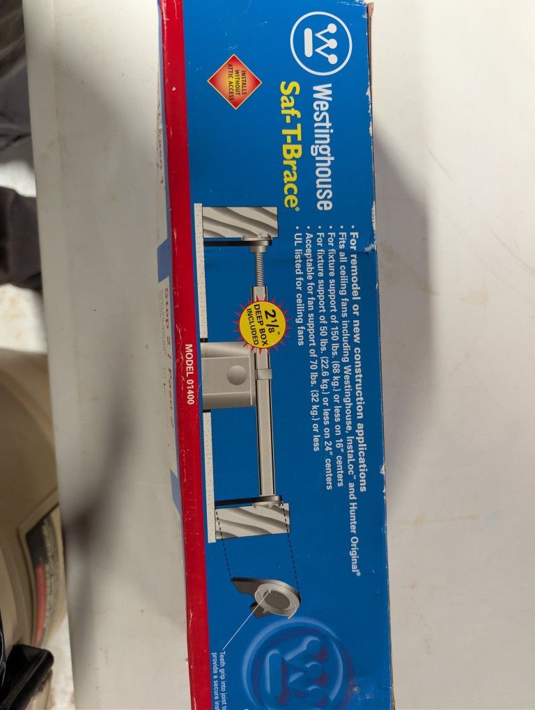 T-Brace for Ceiling Fan, 3 Teeth, Twist and Lock, Silver