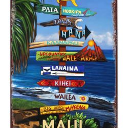 Vintage Metal Tin Signs - Beach Direction Sign All Ways Great on Maui Hawaiian Travel Poster - Wall Decor Plaque for Home Bar Pub Cafe Club 8x12 Inche