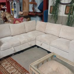 Corduroy Off-white Sectional With Storage Underneath 