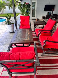 Outdoor Patio Furniture Set with Red Cushions