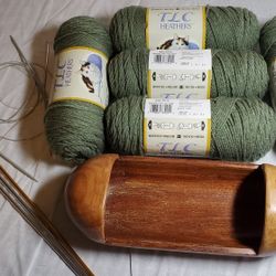 Yarn, Knitting Needles, Handcrafted Skein Holder