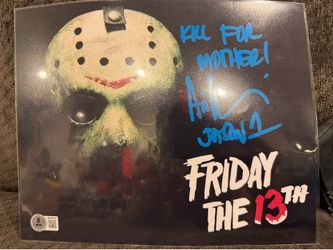 8x10 Jason Friday the 13th signed by Ari Lehman spanked in Blue ink