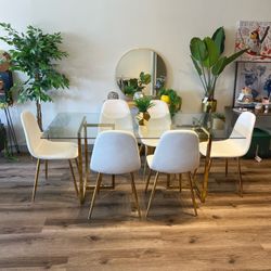 White Gold Velvet Glass Dining Set 
