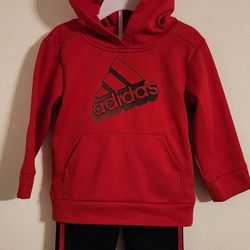 Adidas Toddlers Hoodie and Pants Set Size 2T Color Red and Black 