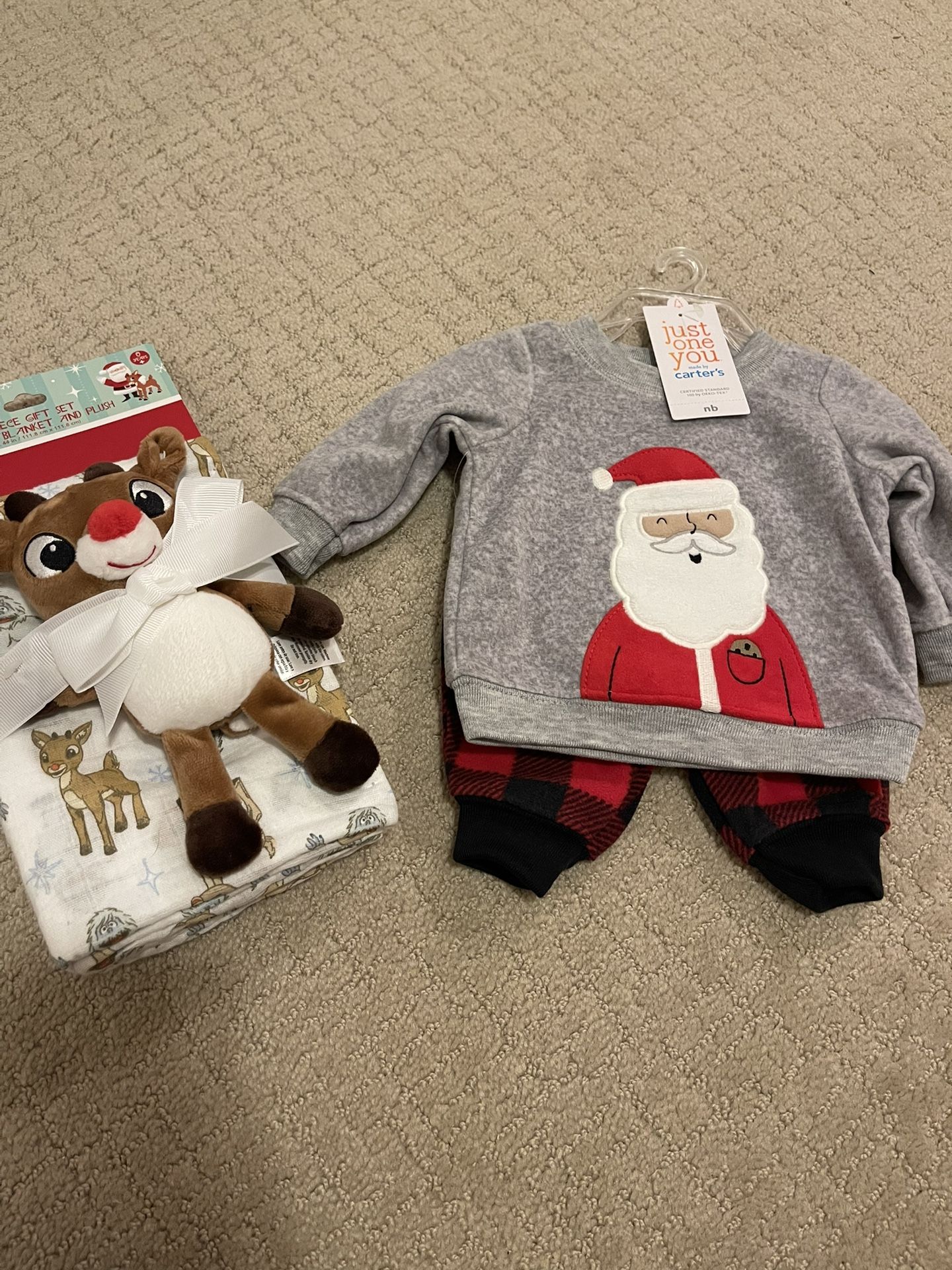 Newborn Boy Santa Outfit Rudolph Christmas Swaddle Blanket Plush