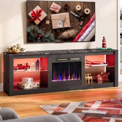 🔥Already assembled 71 Inch Modern Fireplace TV Stand for TVs up to 75", LED Entertainment Center with 23" Electric Fireplace Media Console for Living