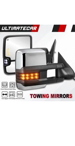 Pair Chrome Power Heated LED Signal Tow Mirrors For 07-13 Silverado Tahoe Sierra