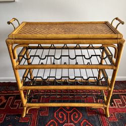 Maitland Smith Rattan & Bamboo Tray Table Wine Rack 