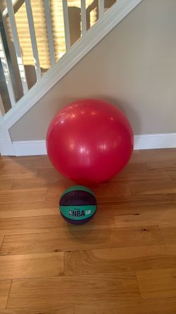 Balance/exercise ball and basketball.