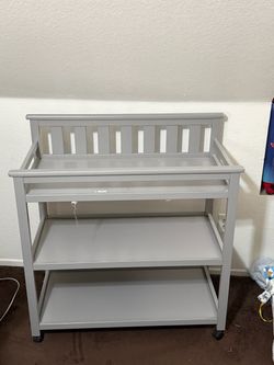Gray Baby Changing Table with Shelves