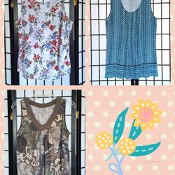 3 sleeveless tank top shirts...pleated, gathered & flowing, Sz. M