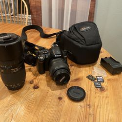 Nikon D3000 W/ Nikon Dx 18-55mm Lens And Tamron 70-300mm Tele-macro Lens