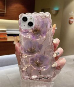 Summer Twist Wave Clear Phone Case With Flower Print, Thickened And Anti-Drop,