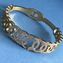 Ladies Bracelet Gold On Stainless Steel Circular with  CZ’s Design *Ship Nationwide Or Pickup Boca Raton