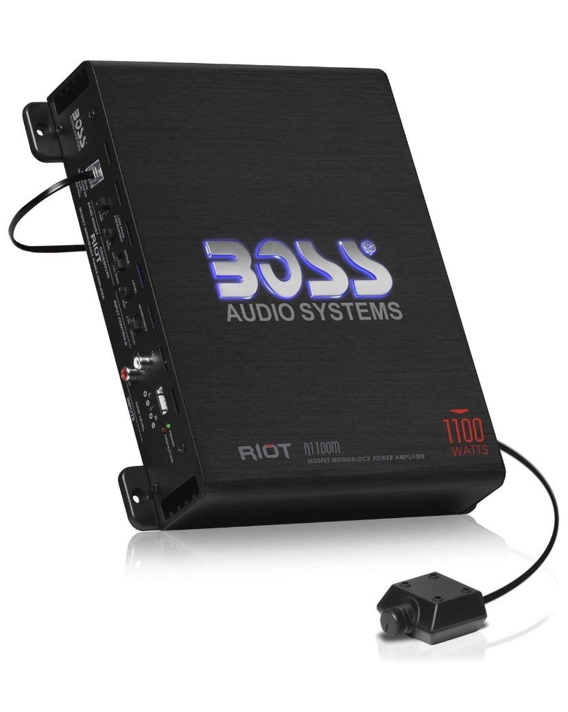 BOSS Audio Systems R1100M Monoblock Car Amplifier - 1100 Watts Max Power, 2/4 Ohm Stable, Class A/B, Mosfet Power Supply, Remote Subwoofer Control