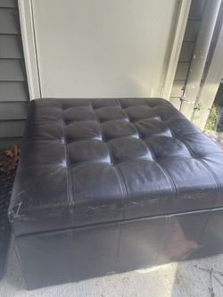 Brown Leather Storage Ottoman