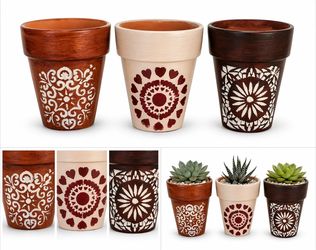 “Macetas de barro pintadas a mano” “Hand painted terracotta succulent pots”