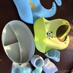 Baby Or Toddler Silicone Plate, Cup, Bibs, Teether( Food Sucker)