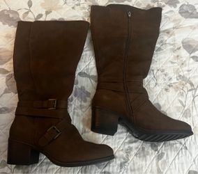Brown Knee-High Riding Boots with Buckle Detail