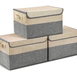 3Pcs Large Foldable Containers Organize Box for Toys Clothes Grey and Beige